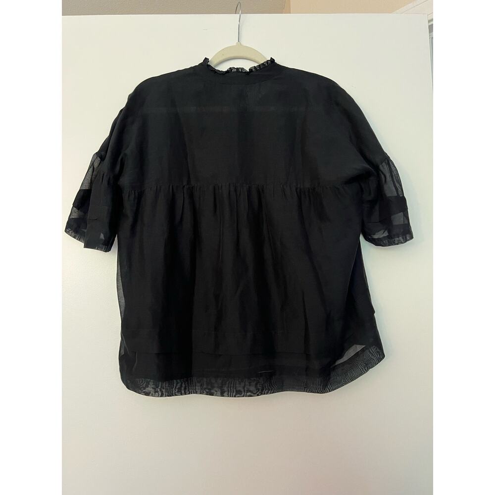 Allsaints Etna Black Silk Blend Short Sleeve Blouse Size 4 - Picture 5 of 9